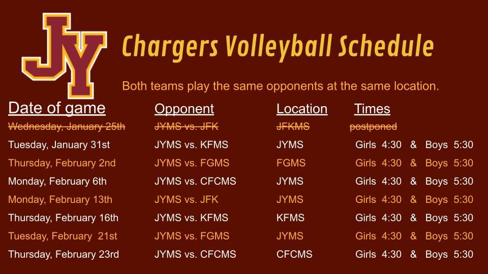 JYMS volleyball schedule